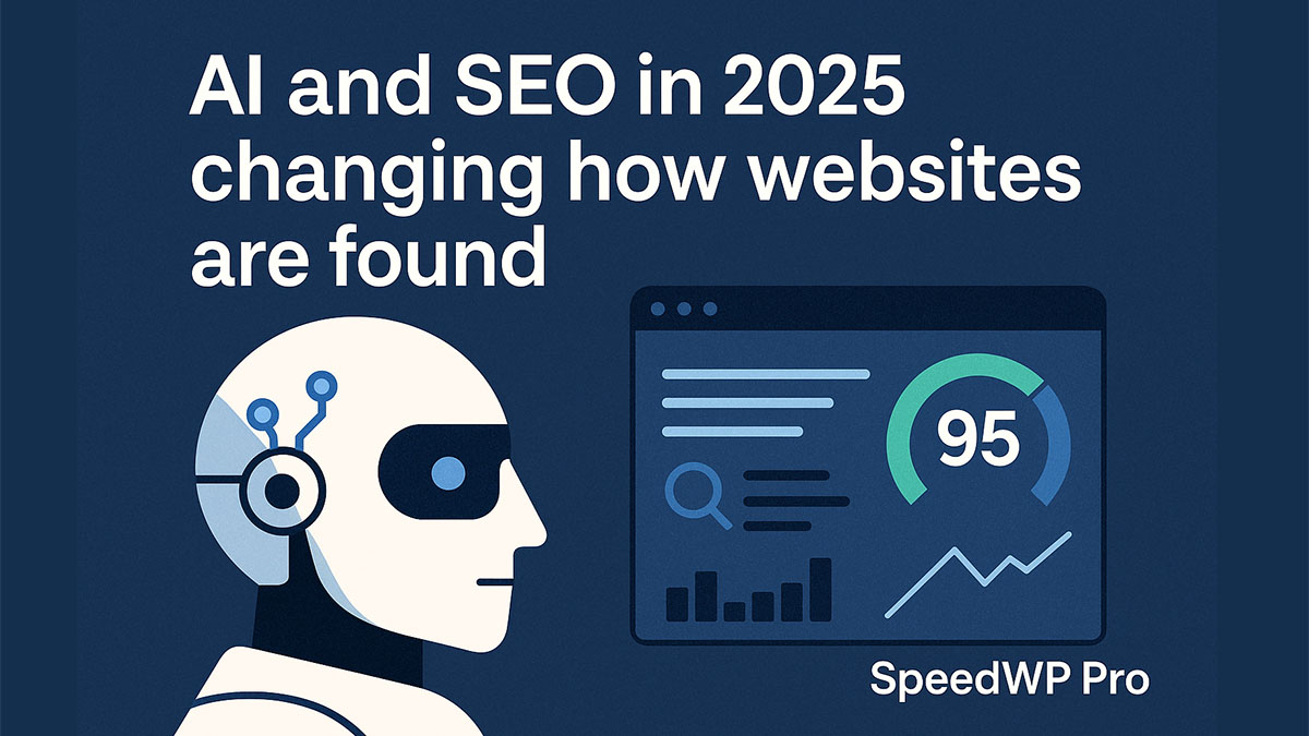 AI robot and SEO dashboard illustrating how artificial intelligence impacts website visibility in 2025