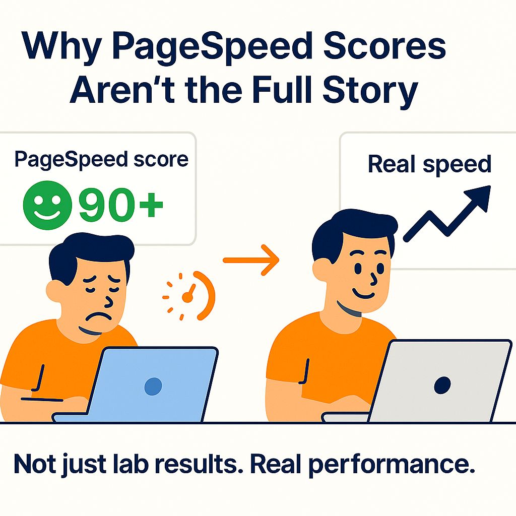 Comparison between PageSpeed score and real website speed performance