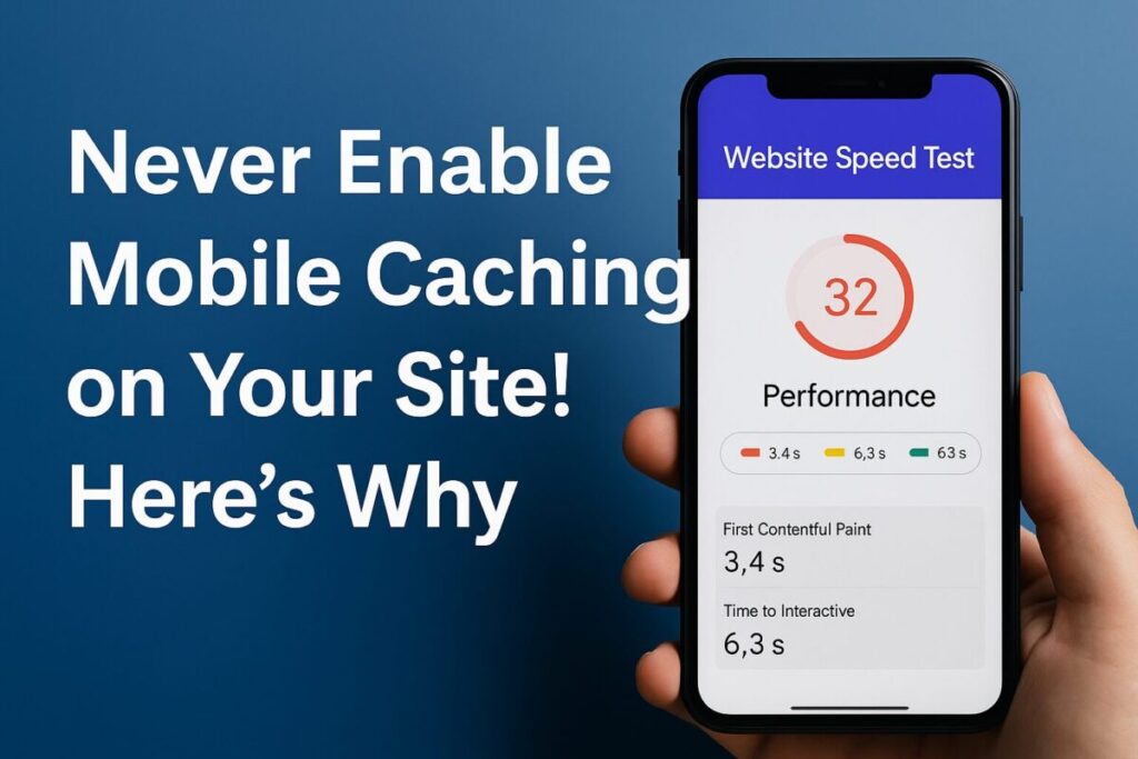 Mobile Caching-Warnung mit Leistungstestergebnis auf dem Telefonbildschirm