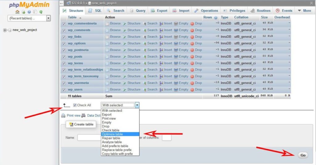 Оптимізація бази даних WordPress у phpMyAdmin