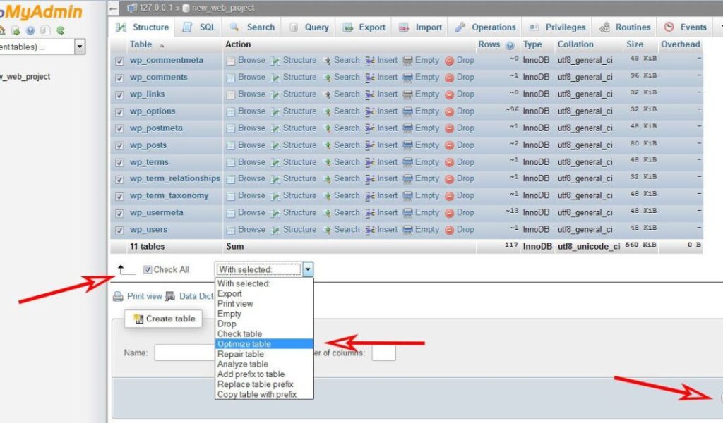 Optimización de la base de datos de WordPress en phpMyAdmin